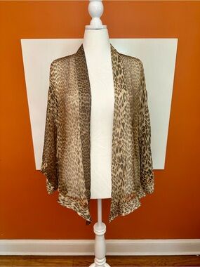 Coldwater Creek 100% Silk Leopard Print Kimono Cardigan Wrap Plus Size 1X